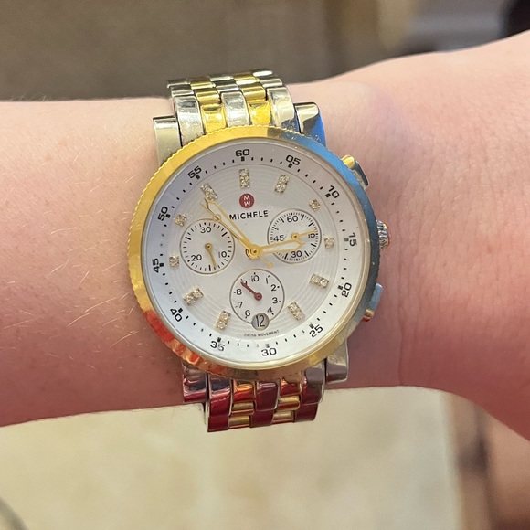 Michele Two-Toned 38mm Watch with Diamonds